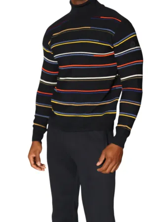 Navy Multicolor Stripe Turtleneck