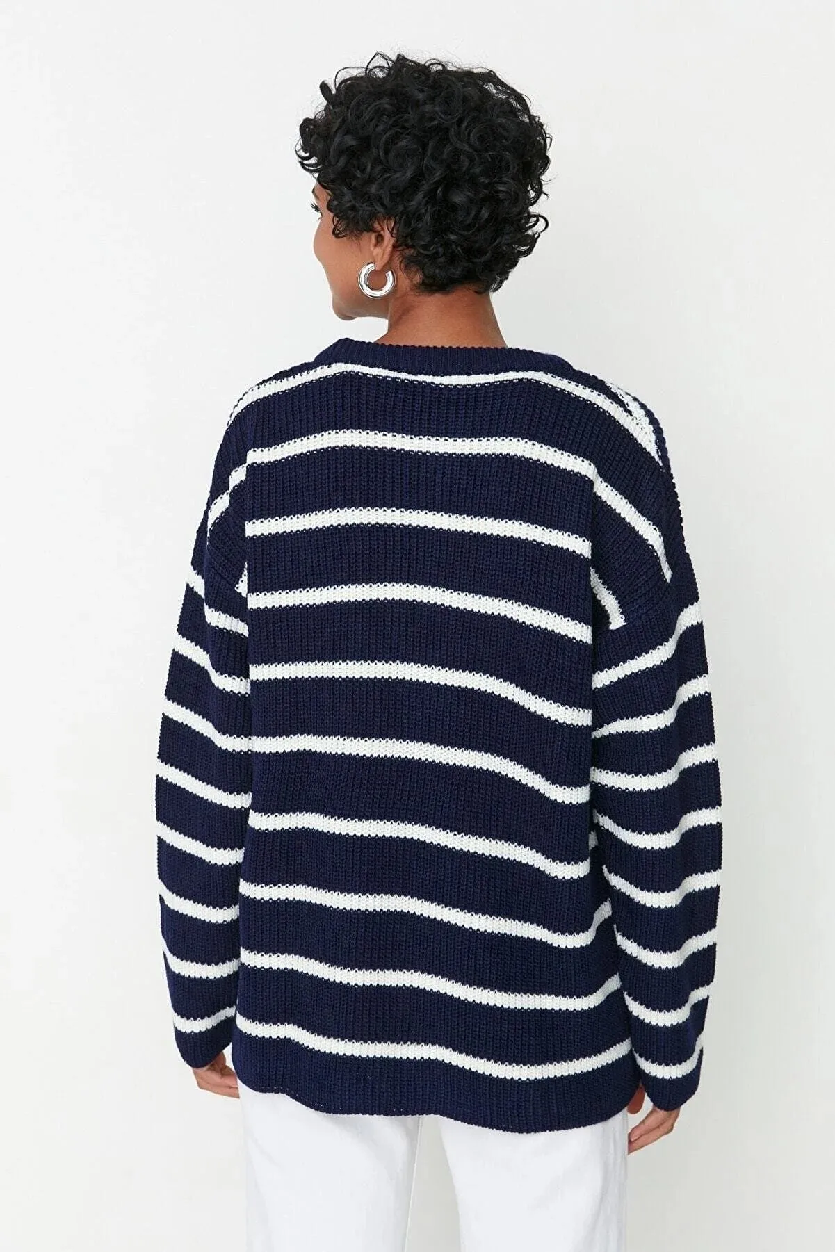 Navy striped sweater top