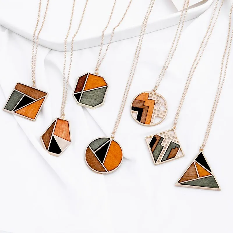 Necklaces Charm Jewelry Acrylic Wooden Geometric Fashion SMT260