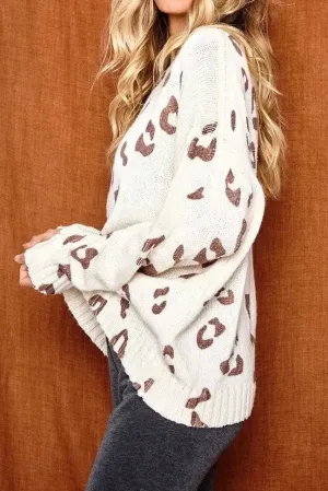 Neutral Relaxed Leopard Pullover Sweater