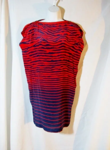 NEW ALEXANDER MCQUEEN TIGER ZEBRA STRIPE SILK Shift Dress 42 M RED BLUE