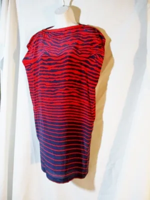 NEW ALEXANDER MCQUEEN TIGER ZEBRA STRIPE SILK Shift Dress 42 M RED BLUE