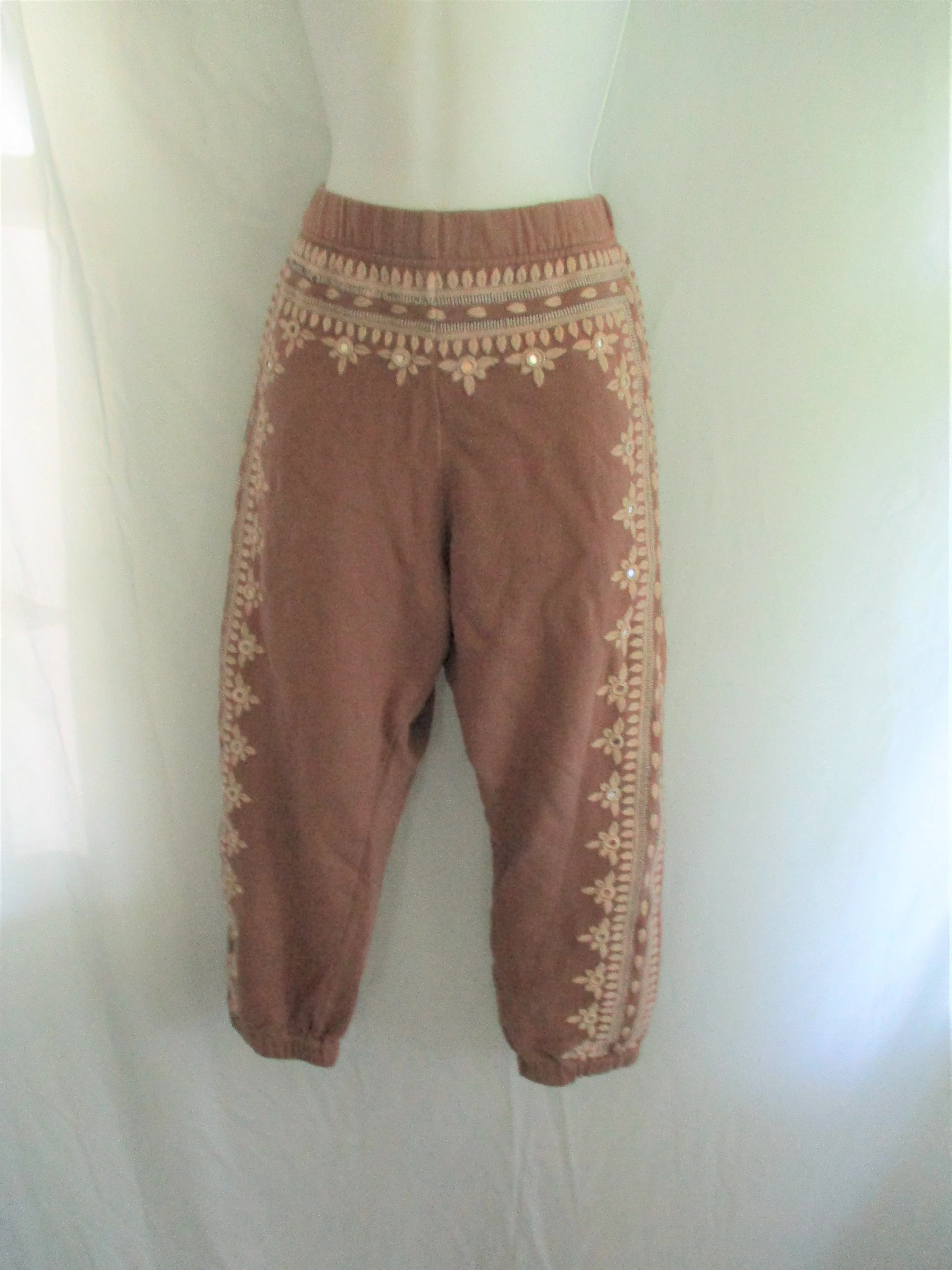 NEW FREE PEOPLE ONE THREE WISHES EMBROIDERED Balloon SweatPant BROWN L