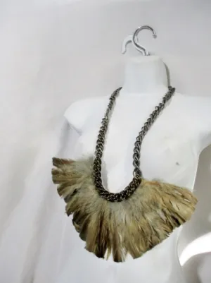 NEW LANVIN COLLIER PLUMES FEATHER NECKLACE NWT TAUPE BROWN