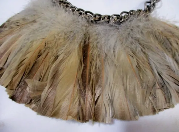 NEW LANVIN COLLIER PLUMES FEATHER NECKLACE NWT TAUPE BROWN