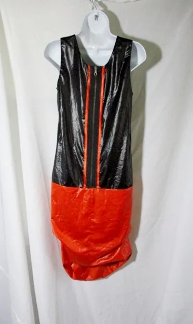 NWT NEW ALEXANDER MCQUEEN ORANGE BLACK Gathered Dress 42 6 Shift