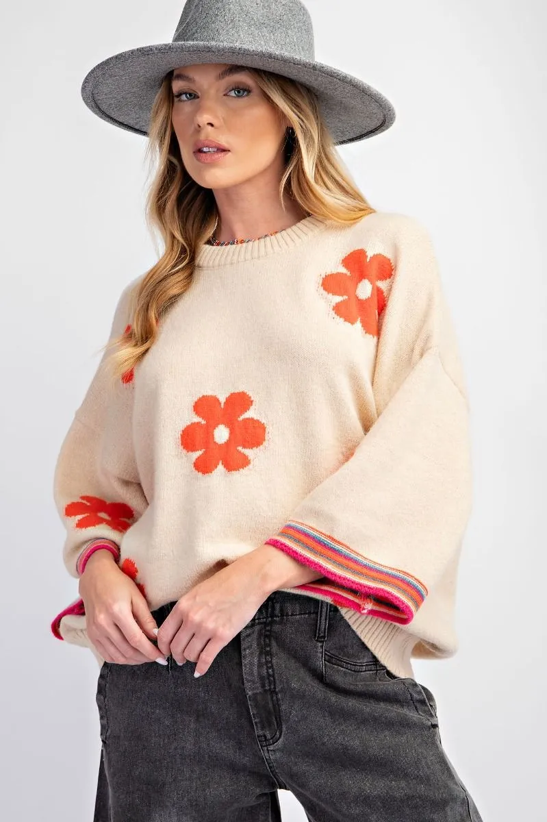 Oatmeal Flower Knit Sweater