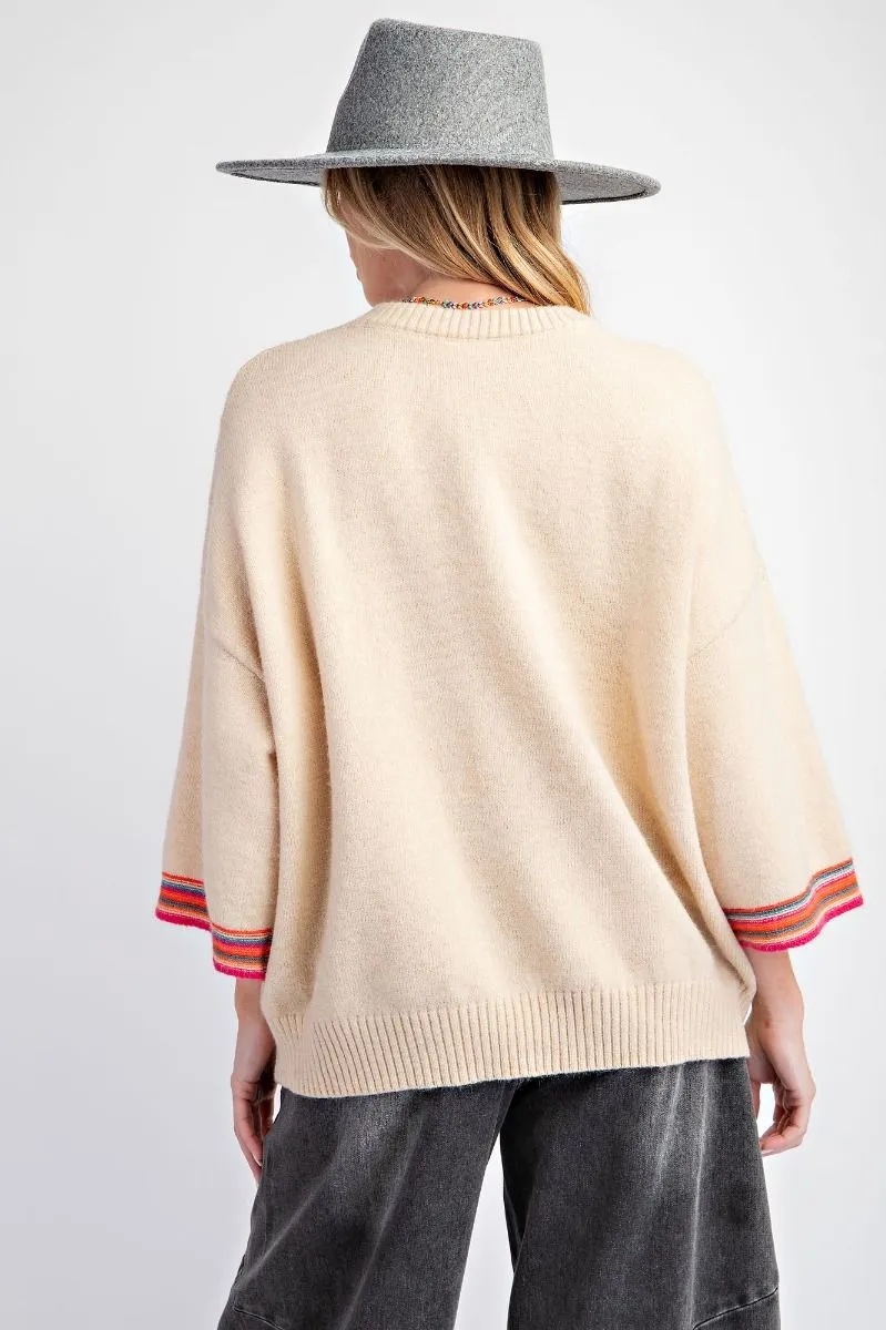 Oatmeal Flower Knit Sweater