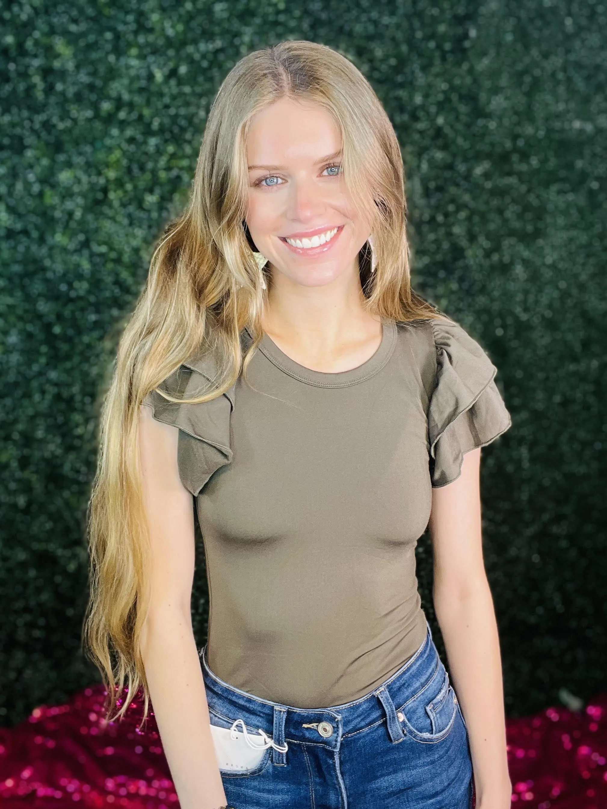 Olive Ruffled Up Blouse