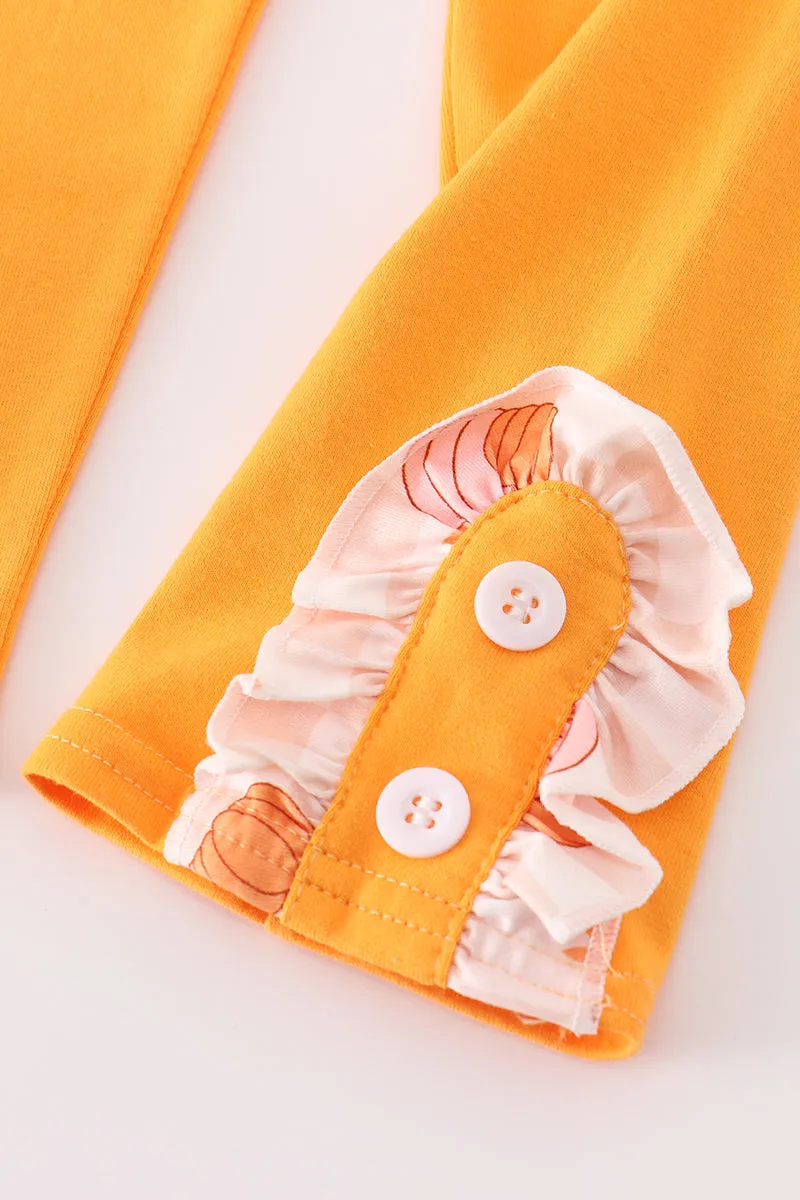 Orange pumpkin applique girl pants set