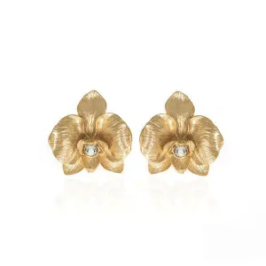 Orchid Goldtone Earring With Austrian Crystal