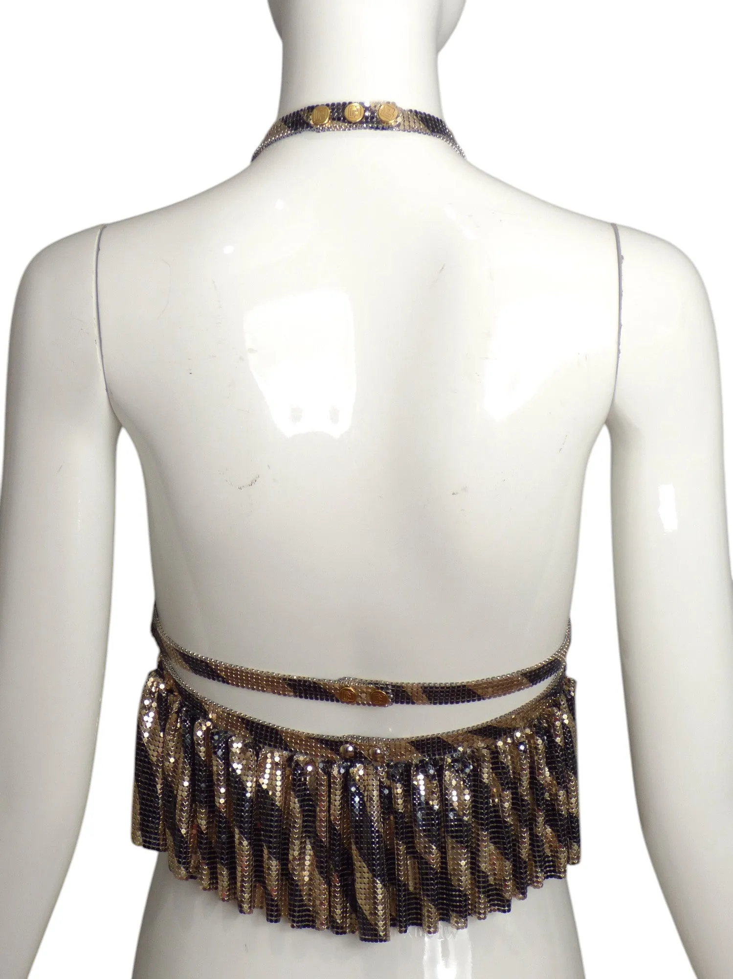 PACO RABANNE- NWT 2023 Black & Gold Metal Mesh Halter Top, Size 4