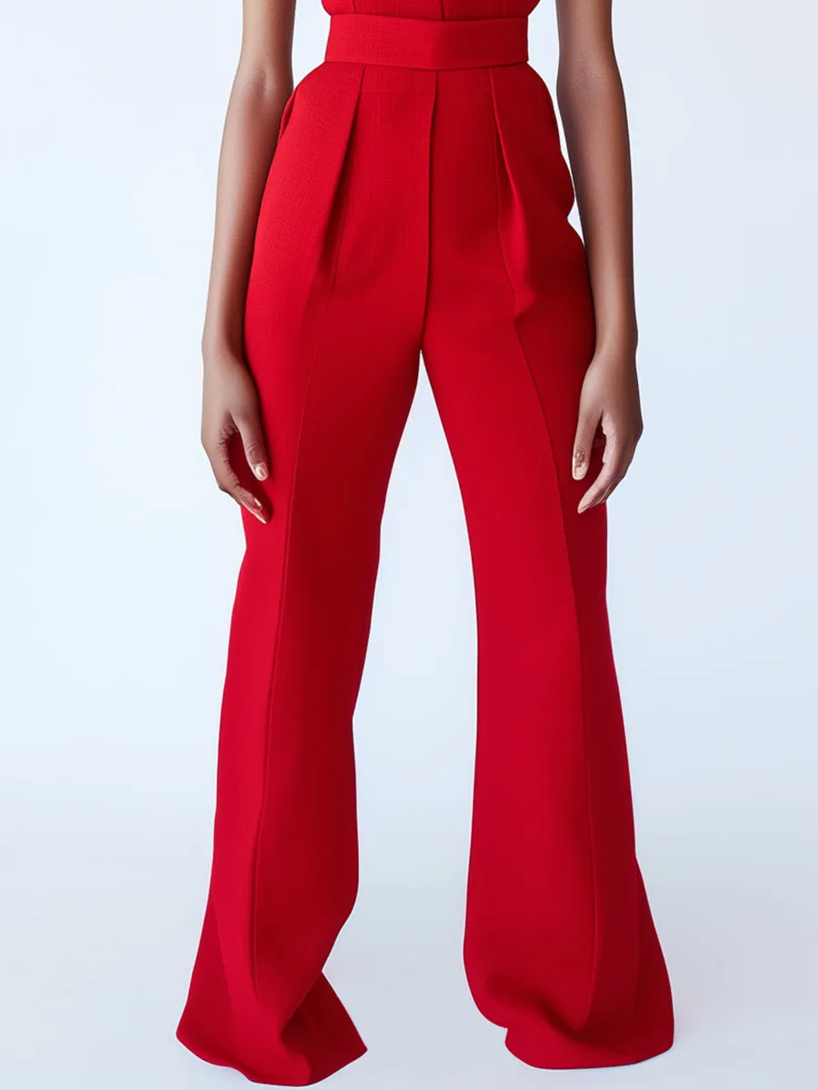 Passionate and Charming Red Linen Turtleneck Sleeveless Jumpsuit