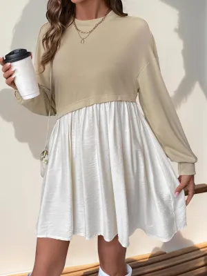 Patchwork Long Sleeve Casual Dress for Fall