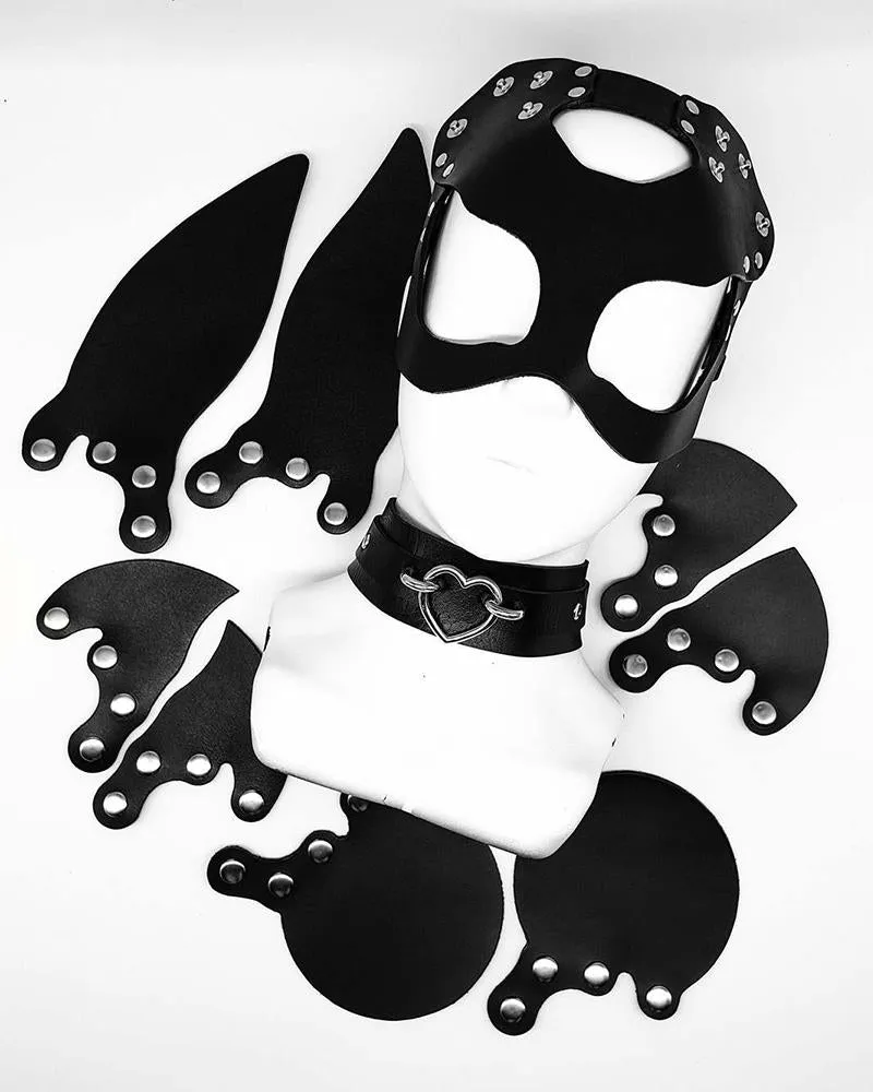 Patchwork Plain Removable Replaceable  Ear and Eye PU leather Mask