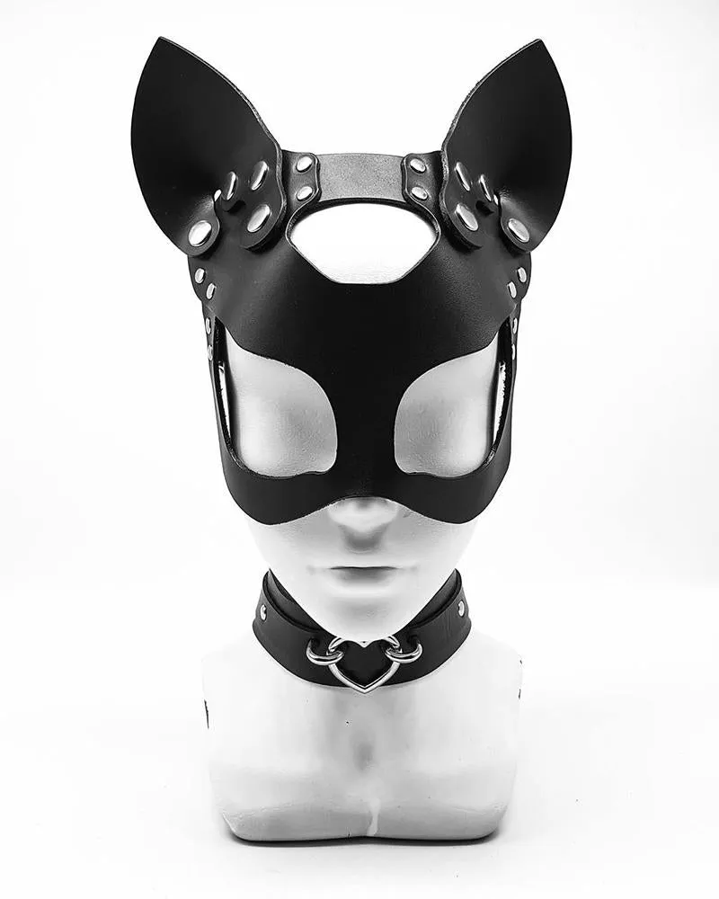 Patchwork Plain Removable Replaceable  Ear and Eye PU leather Mask