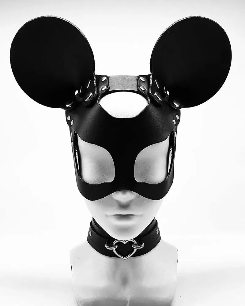 Patchwork Plain Removable Replaceable  Ear and Eye PU leather Mask