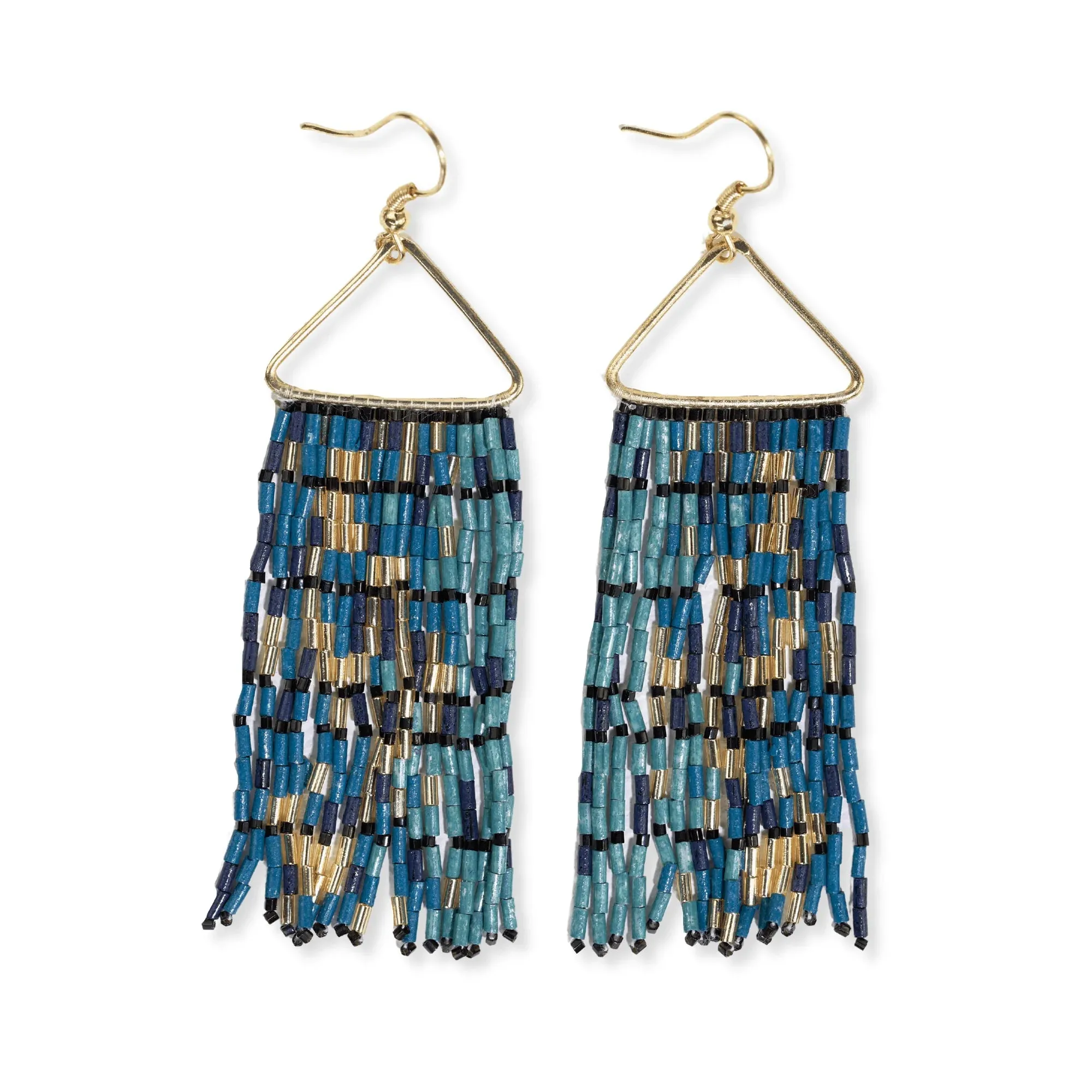 Patricia Mixed Luxe Bead Gradient Fringe Earrings Navy