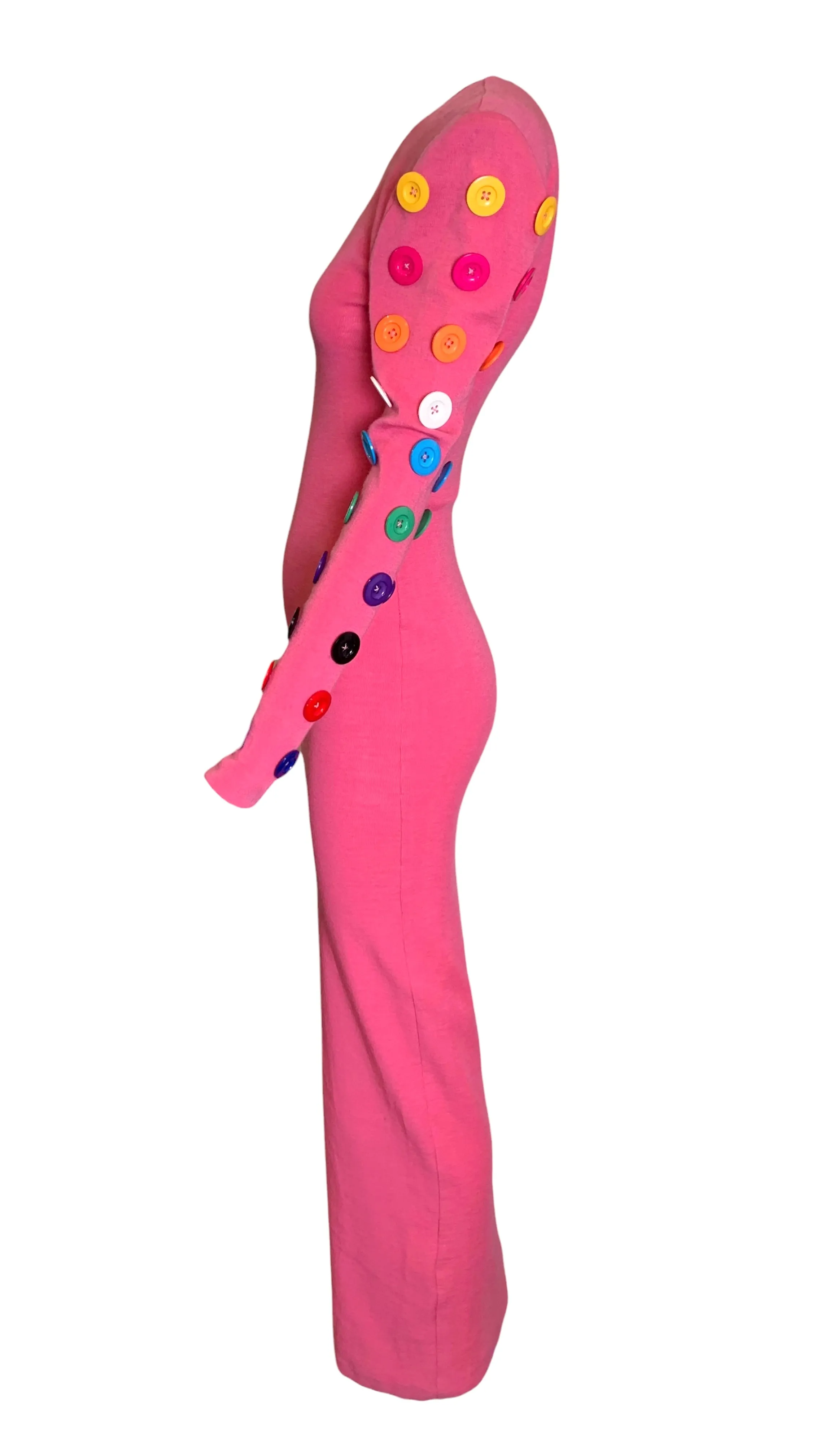 Patrick Kelly F/W '86/'87 RARE Pink Jersey Gown with Colorful Buttons