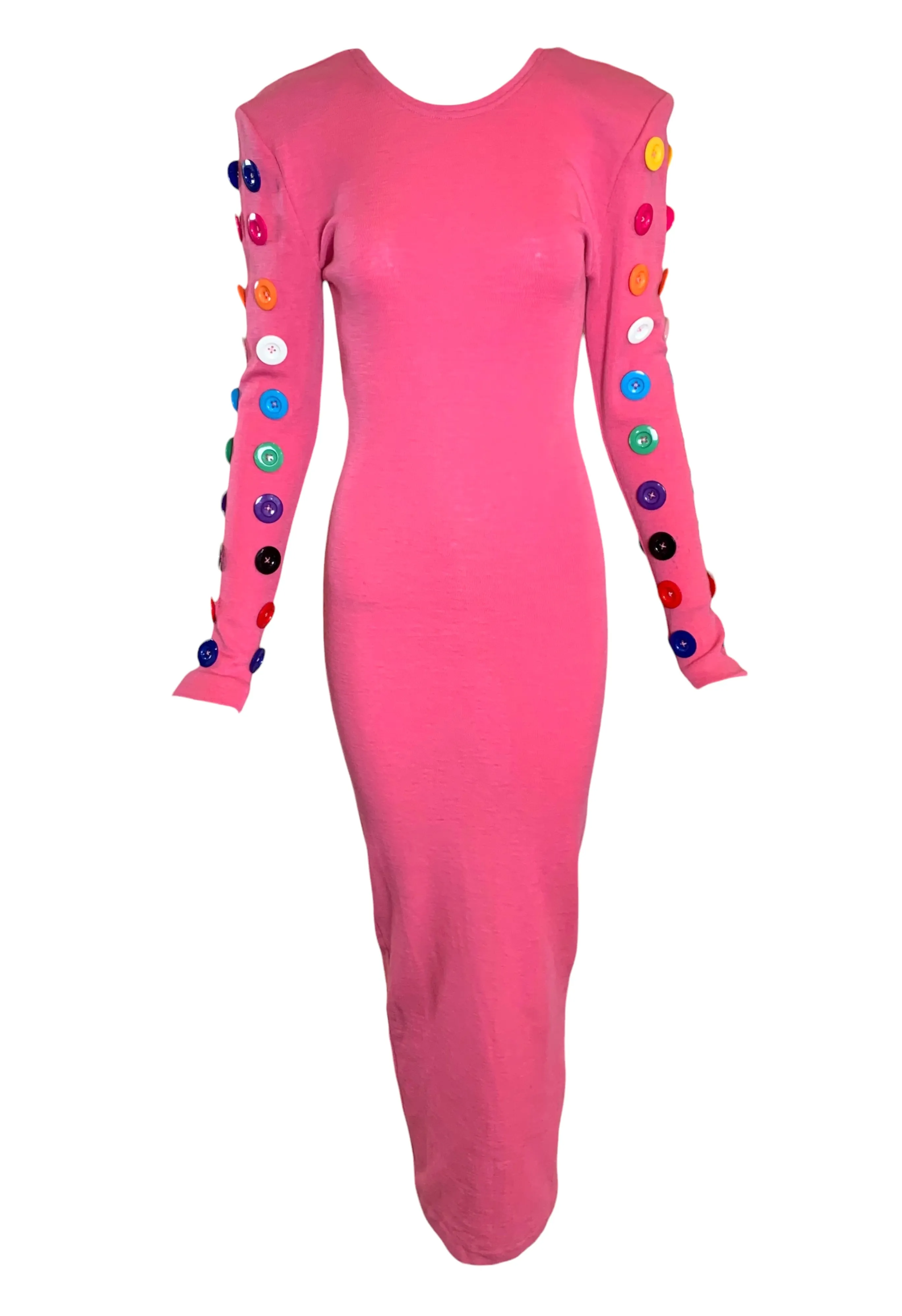 Patrick Kelly F/W '86/'87 RARE Pink Jersey Gown with Colorful Buttons