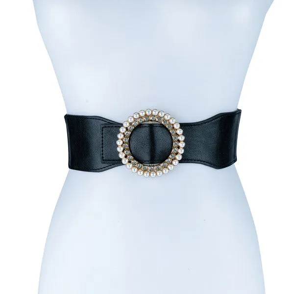 PEARL AND RHINESTONE ROUND BUCKLE BELT