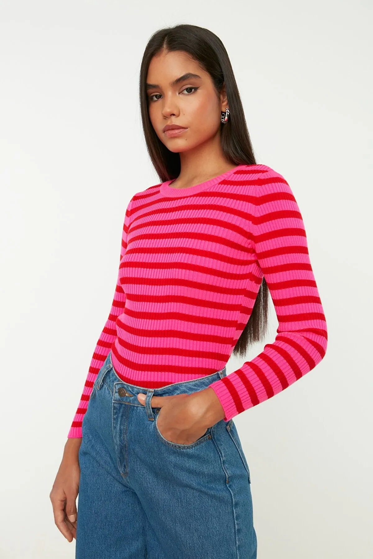 pink and red Stripe top