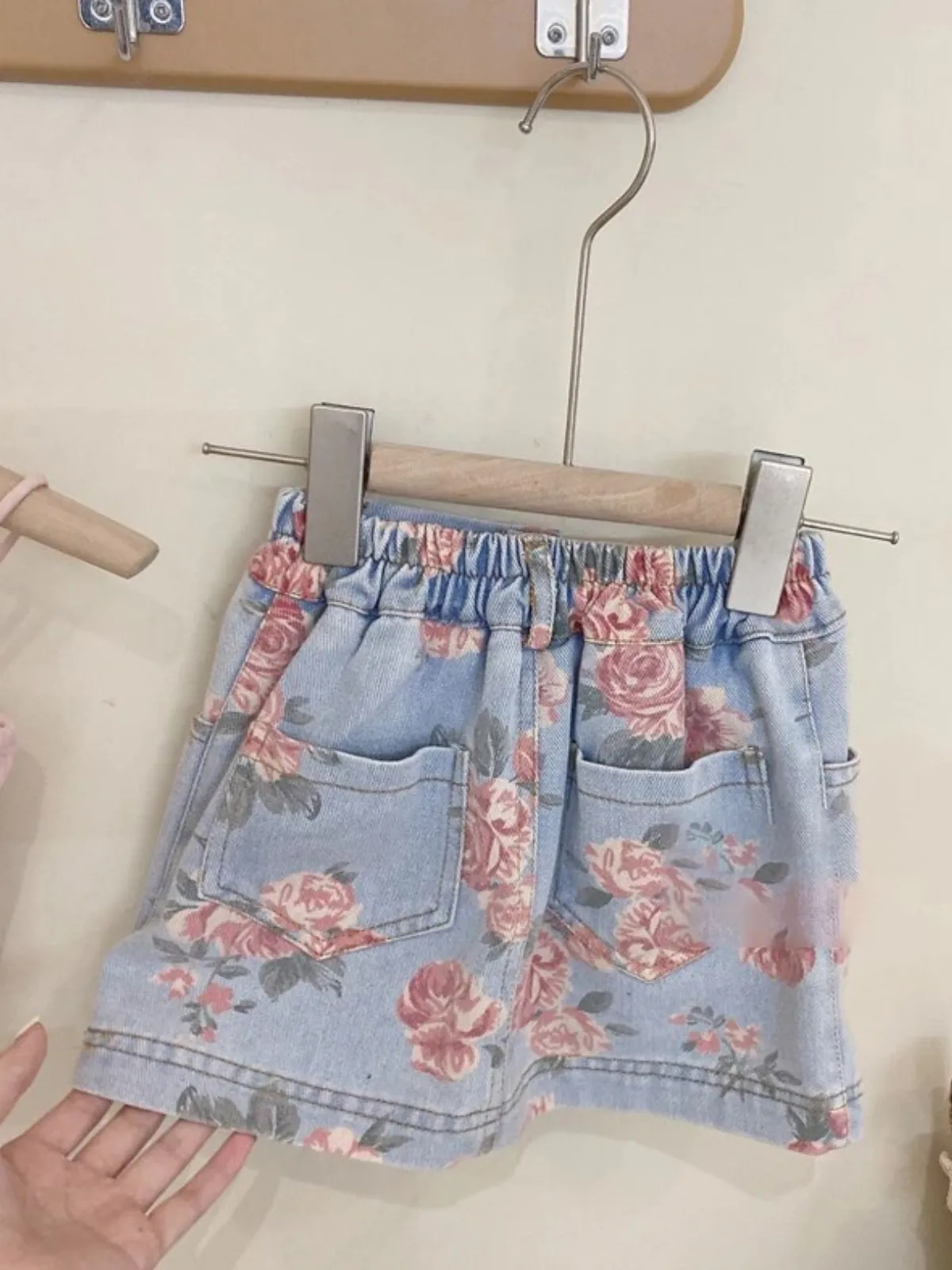 Pink Blossoms Floral Denim Skirt Set