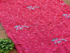 Pink Floral Sequins and Thread Work Embroidered Georgette Fabric