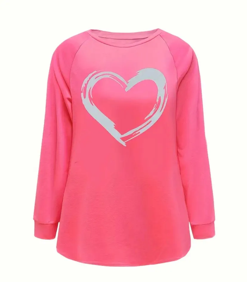 Pink Heart Long Sleeve Raglan Tee Top