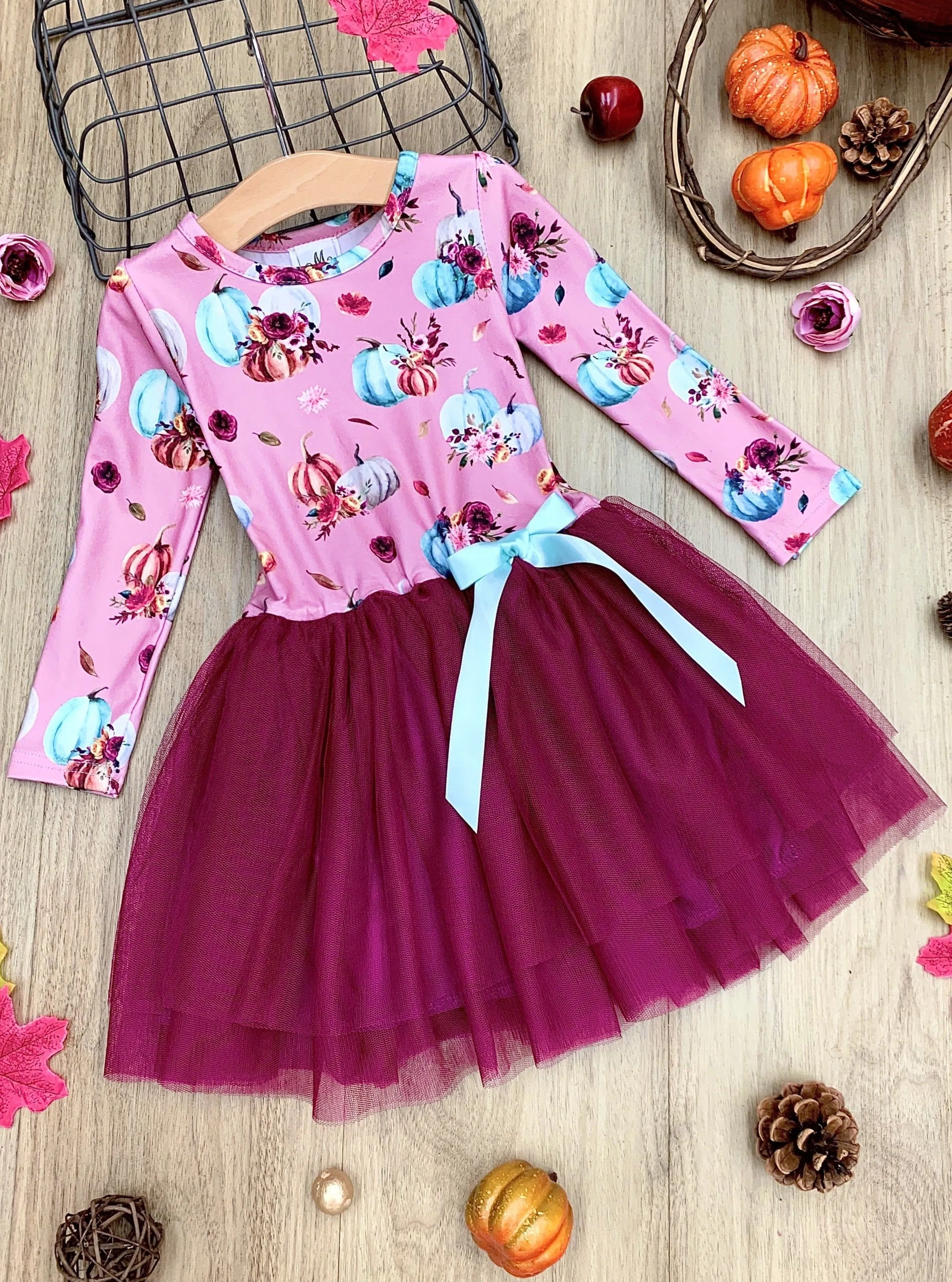 Pink Pumpkins Print Bow Tutu Dress