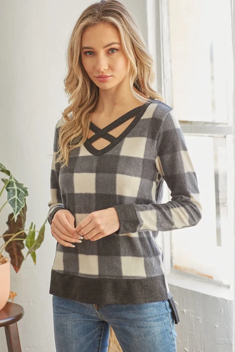 Plaid Long Sleeve Sweater