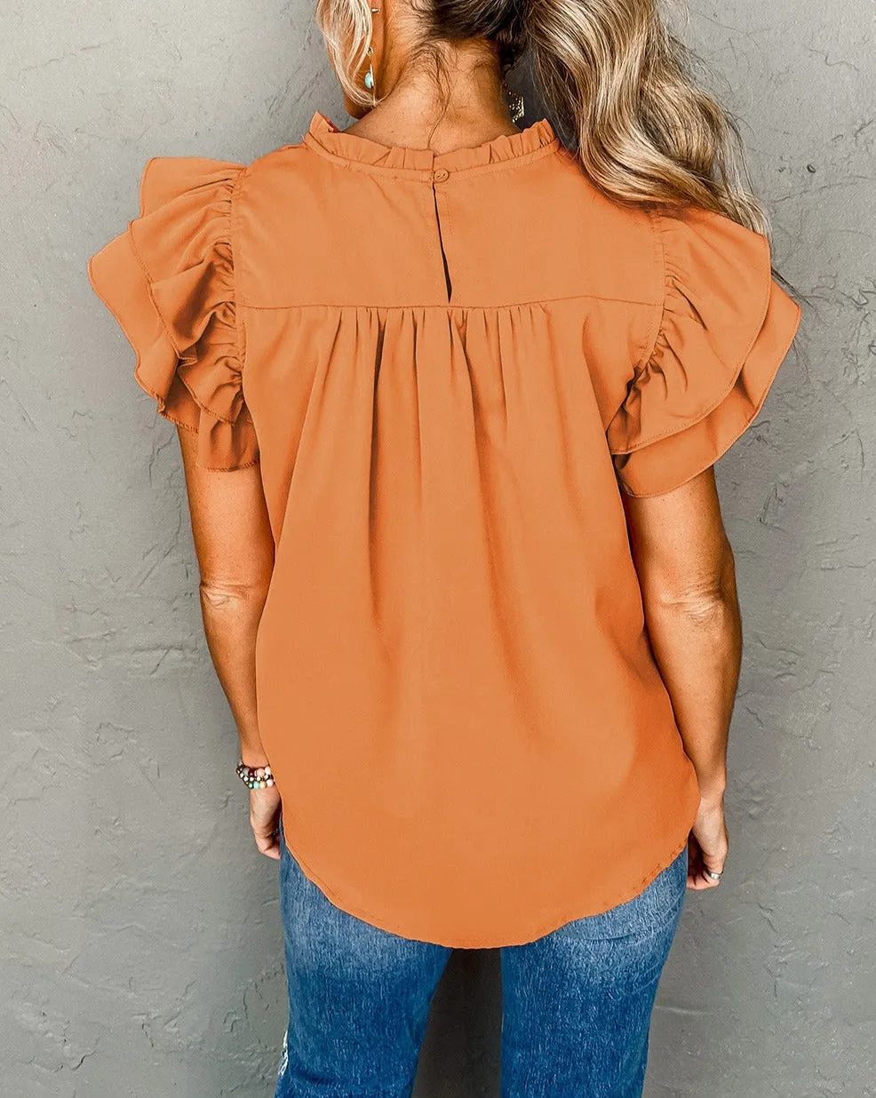 Pleated Ruffle Short Sleeve Blouse