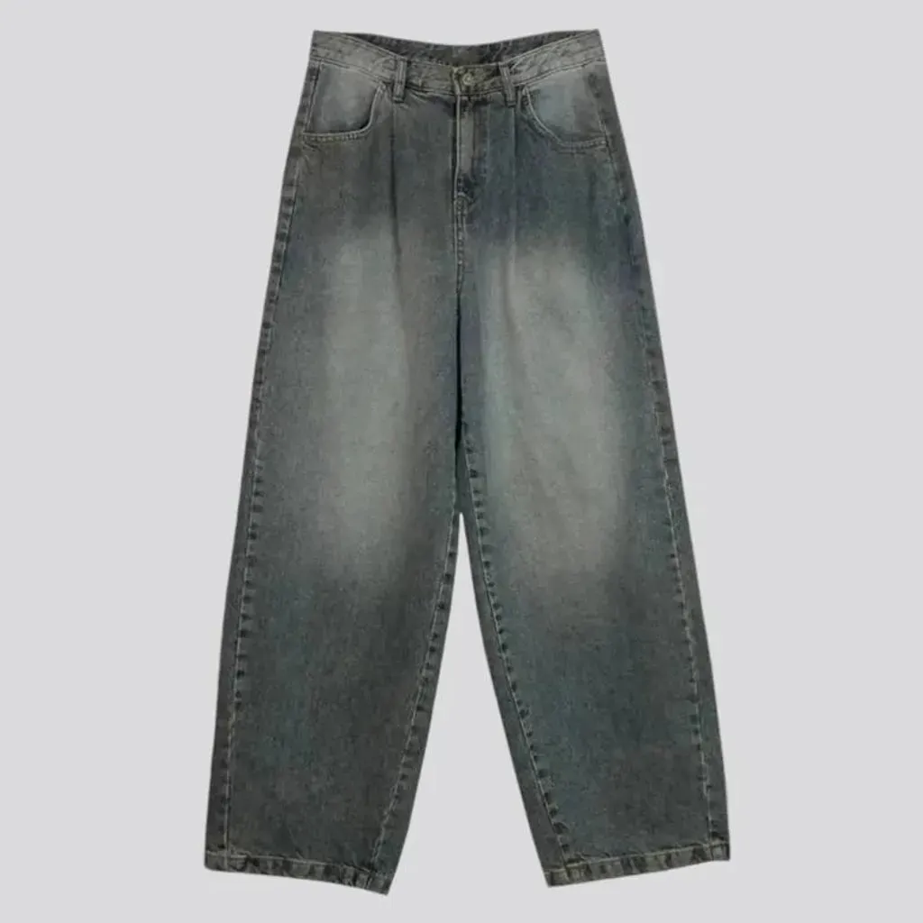 Pleated waistline baggy jeans for men