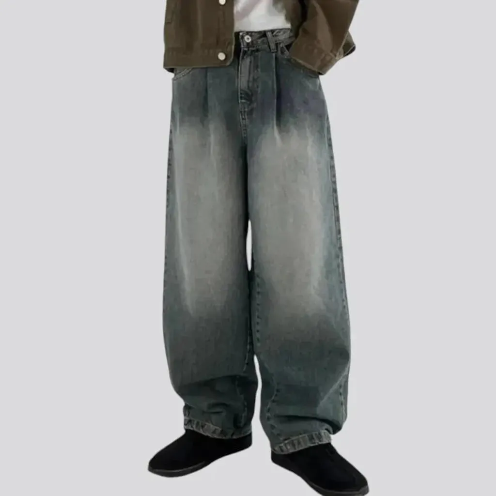 Pleated waistline baggy jeans for men