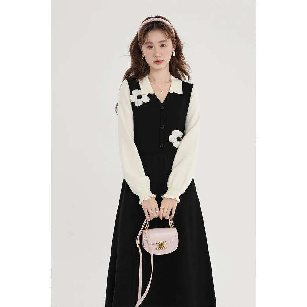 Plus Size Plus Size Ladies French Dress Fake Two-Piece Fall and Winter Women's 2023 New Arrival Long Sleeves Inner Wear Knitting Dress