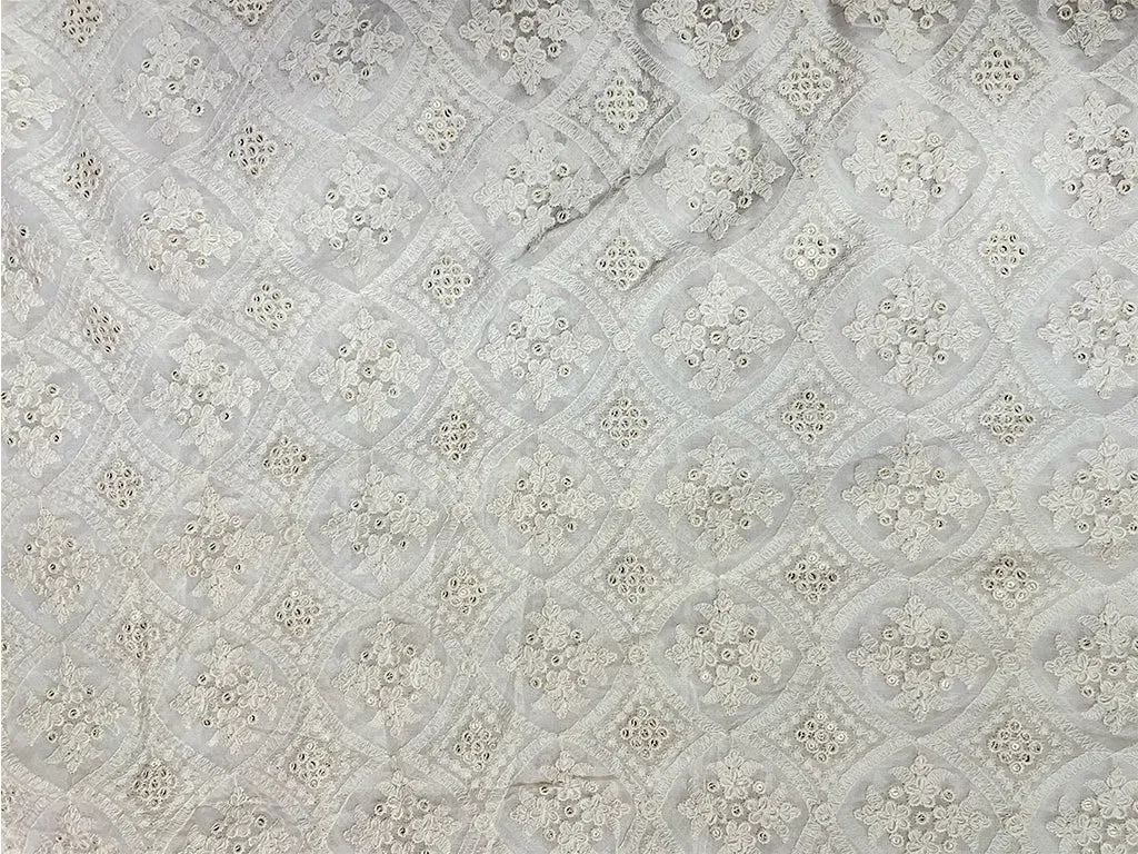 Pre Cut White Dyeable Lakhnavi Embroidered Georgette Fabric