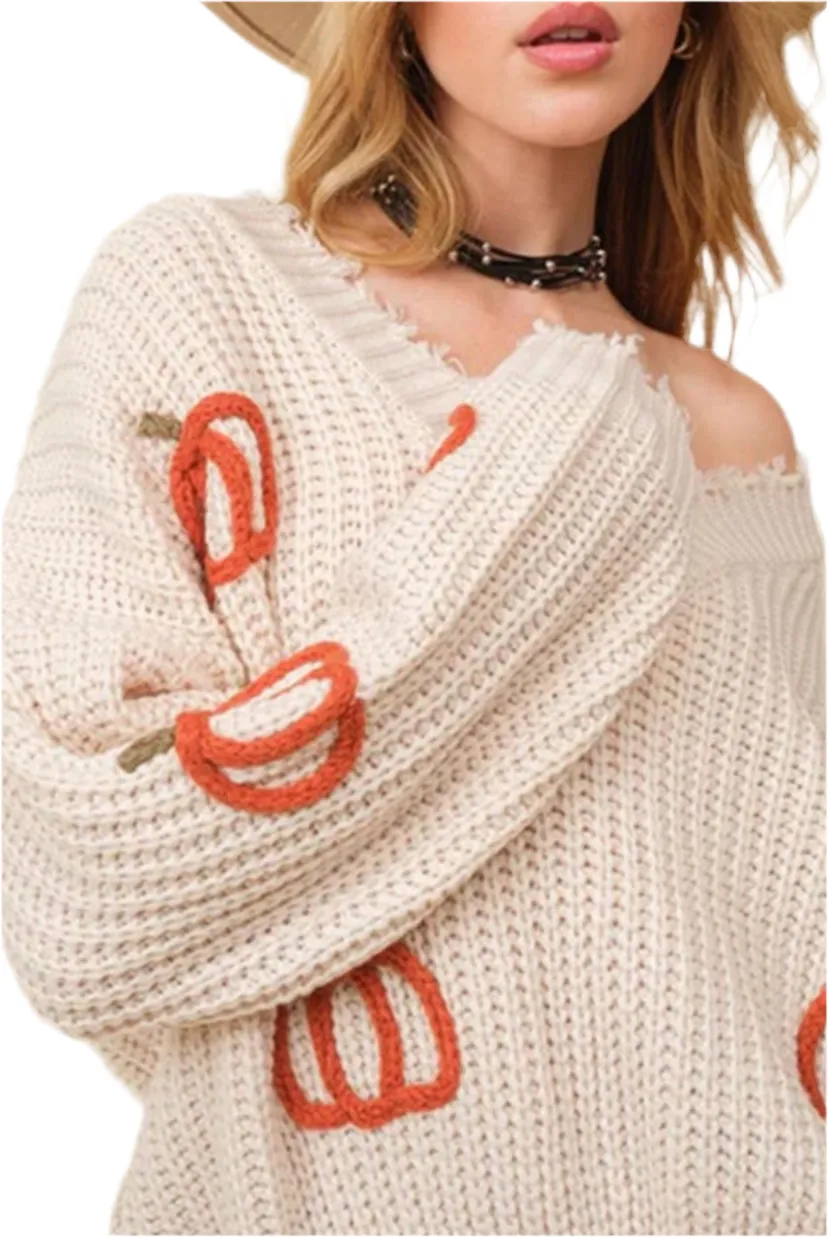 Pretty Pumpkin Fray Sweater