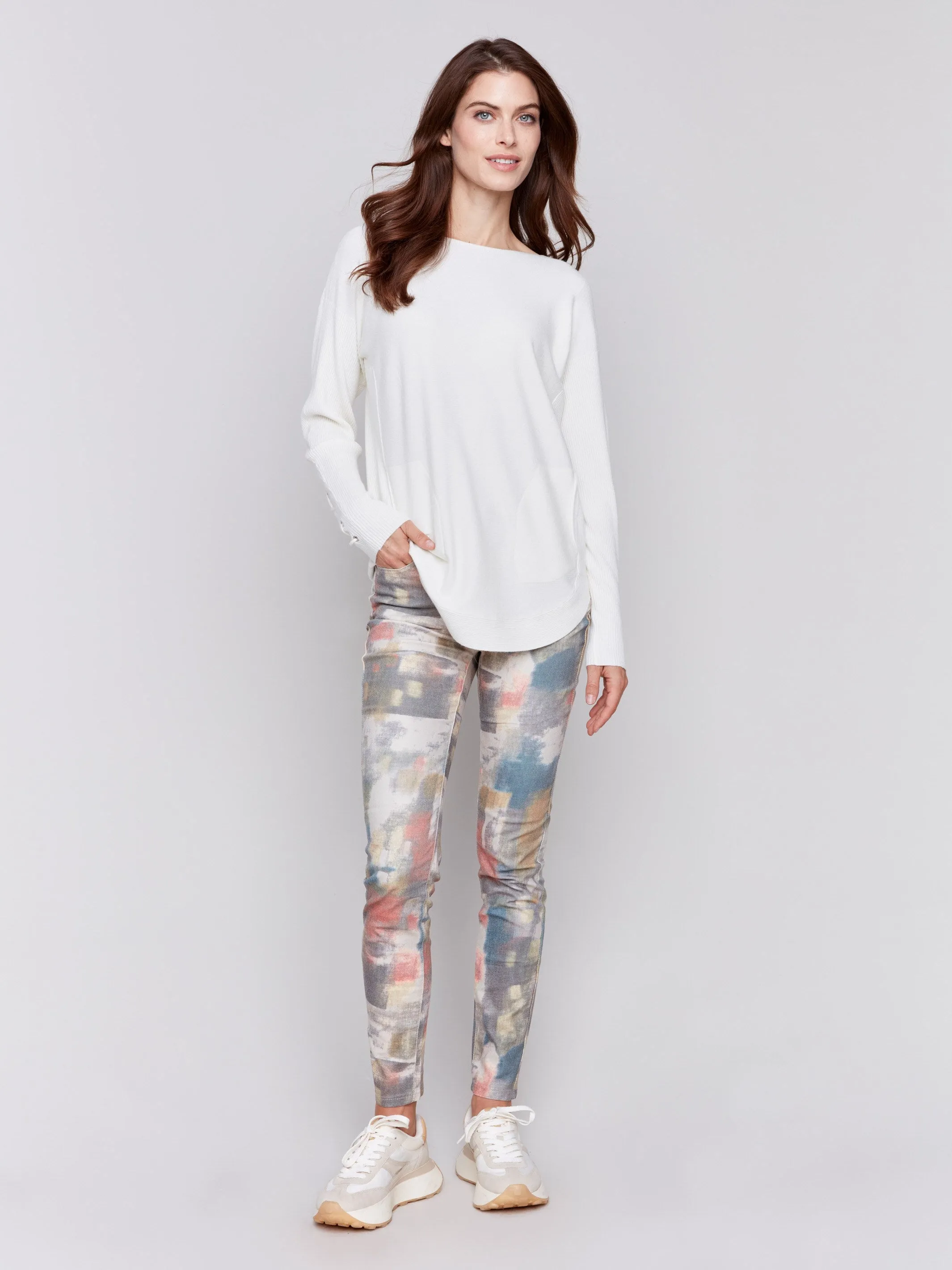 Printed Twill Skinny Pants - Cranberry