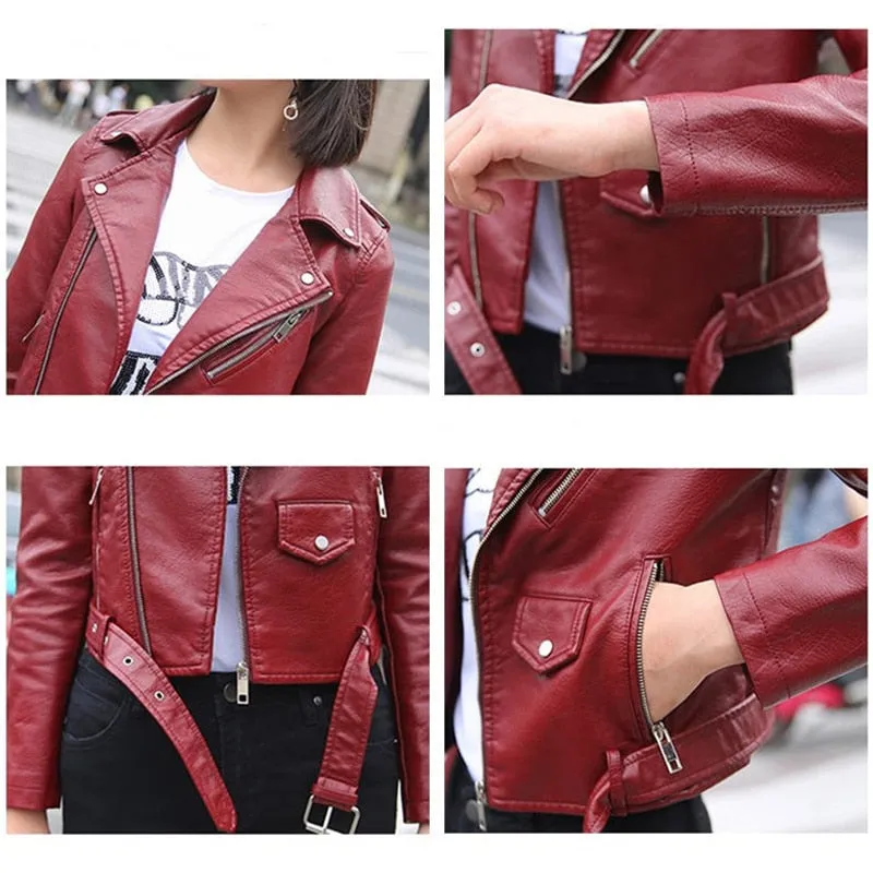 Pu Leather Jacket Women Bright