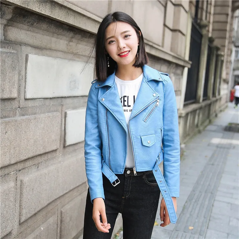 Pu Leather Jacket Women Bright