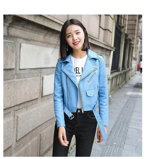 Pu Leather Jacket Women Bright