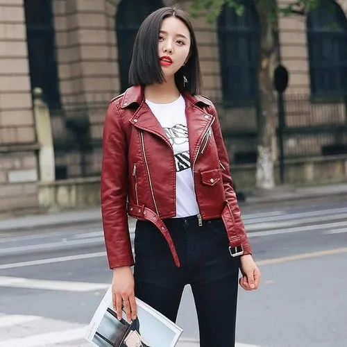 Pu Leather Jacket Women Bright