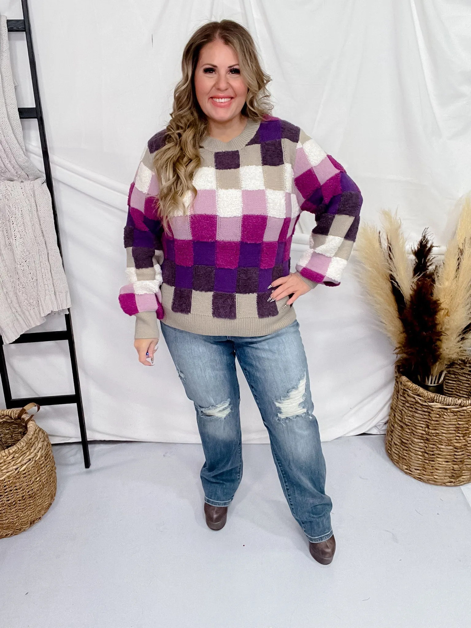 Purple Plaid Checker Sweater