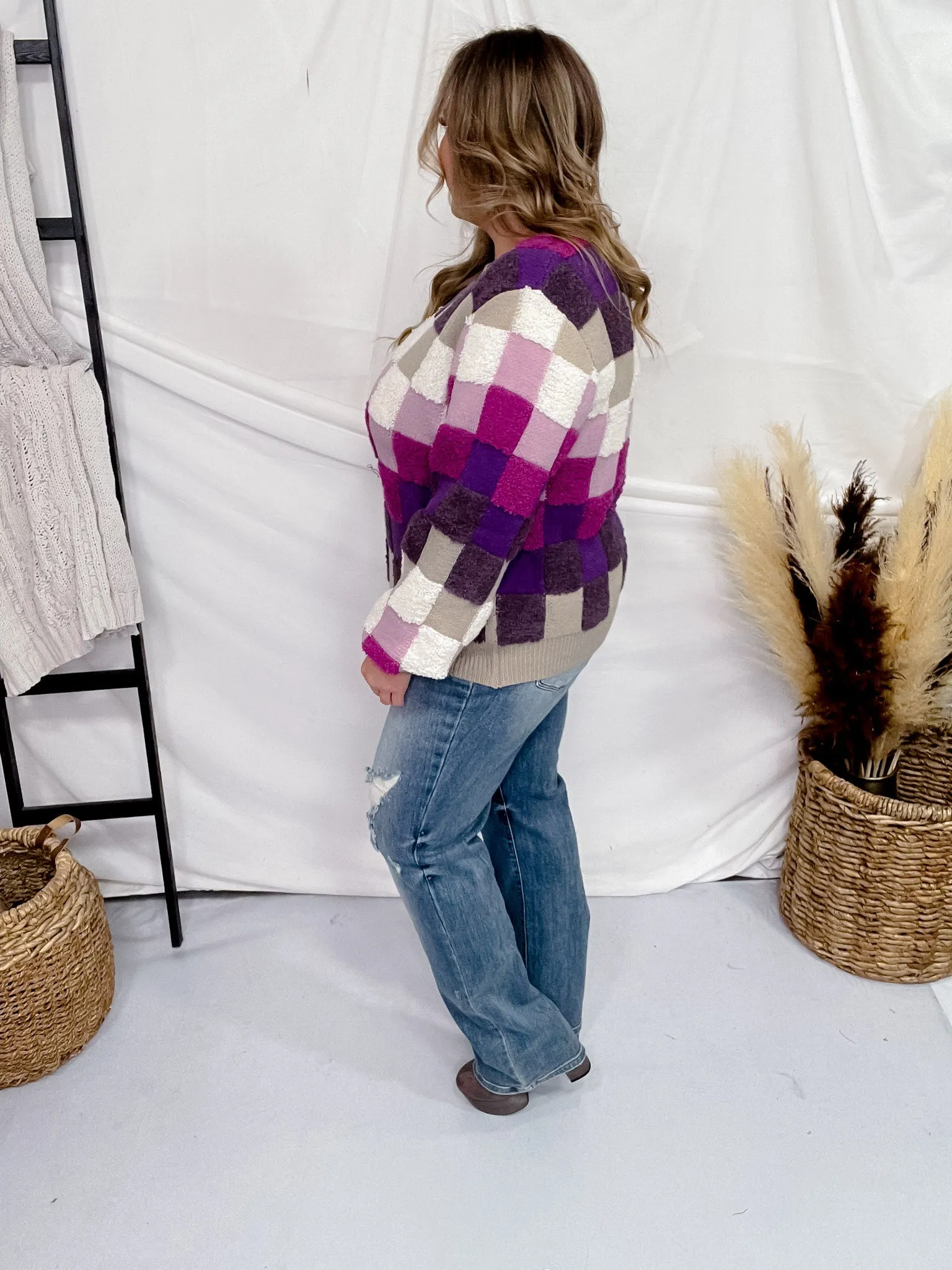 Purple Plaid Checker Sweater