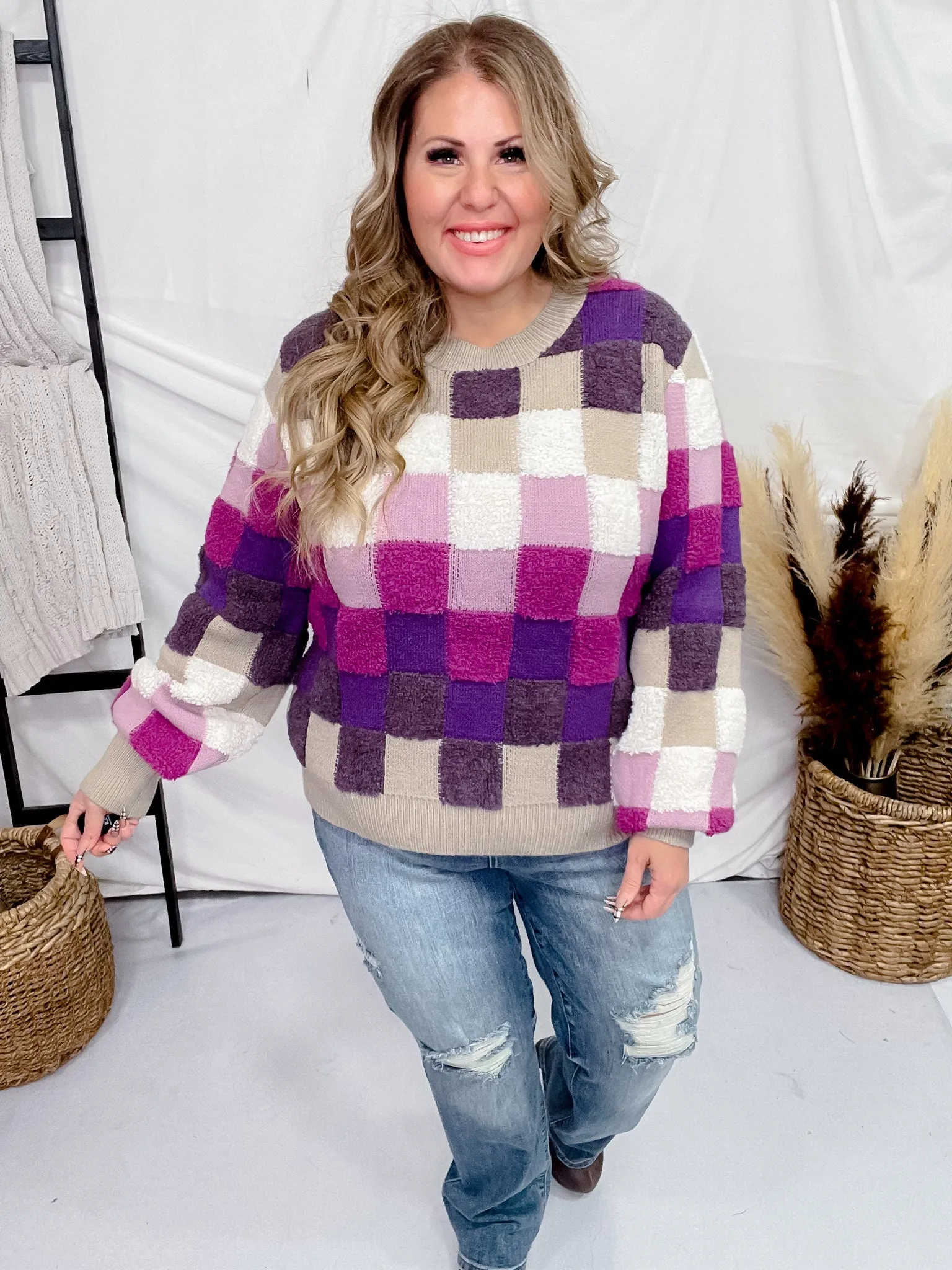 Purple Plaid Checker Sweater