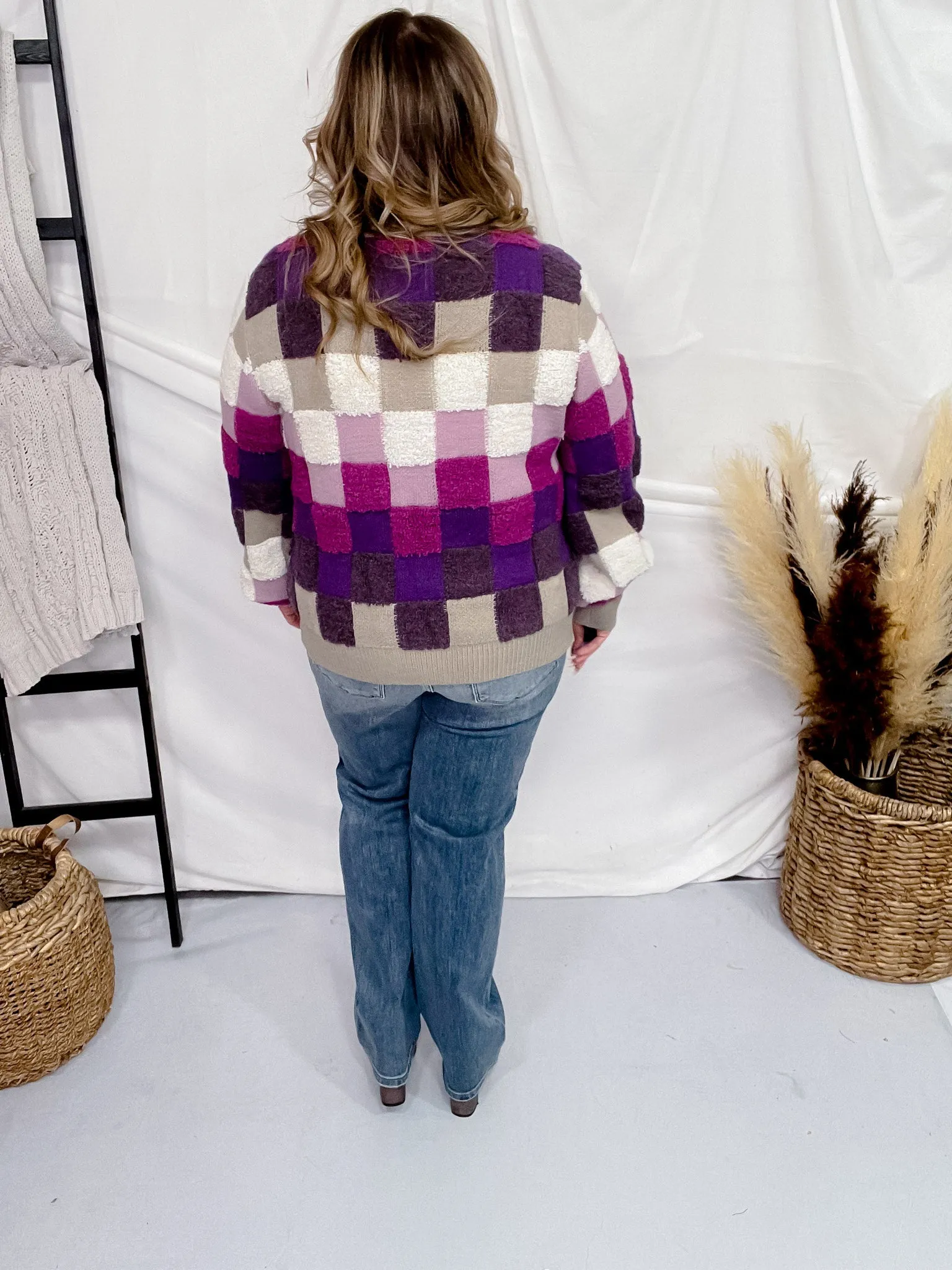 Purple Plaid Checker Sweater