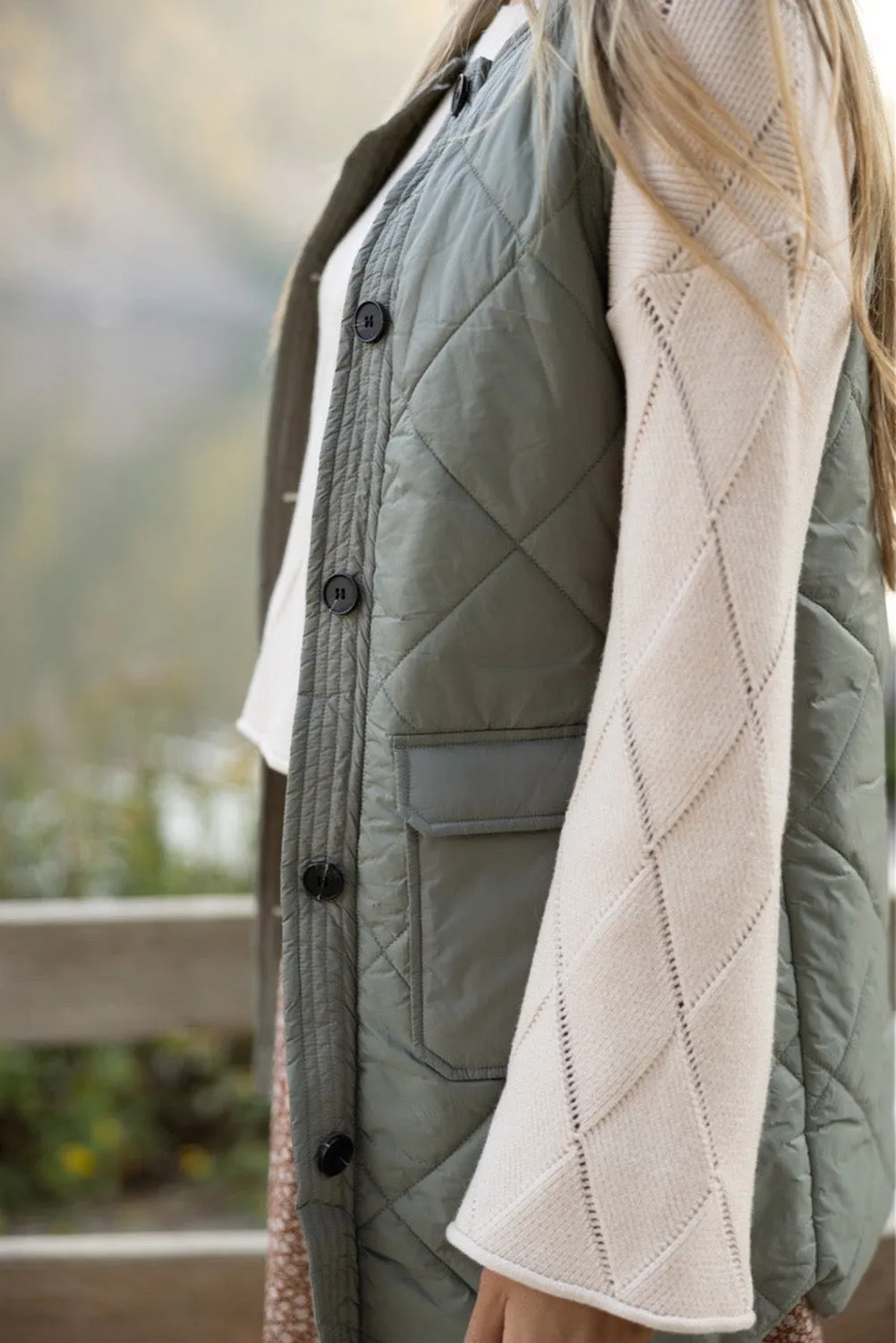 Quilted Long Vest Jacket w/Pockets