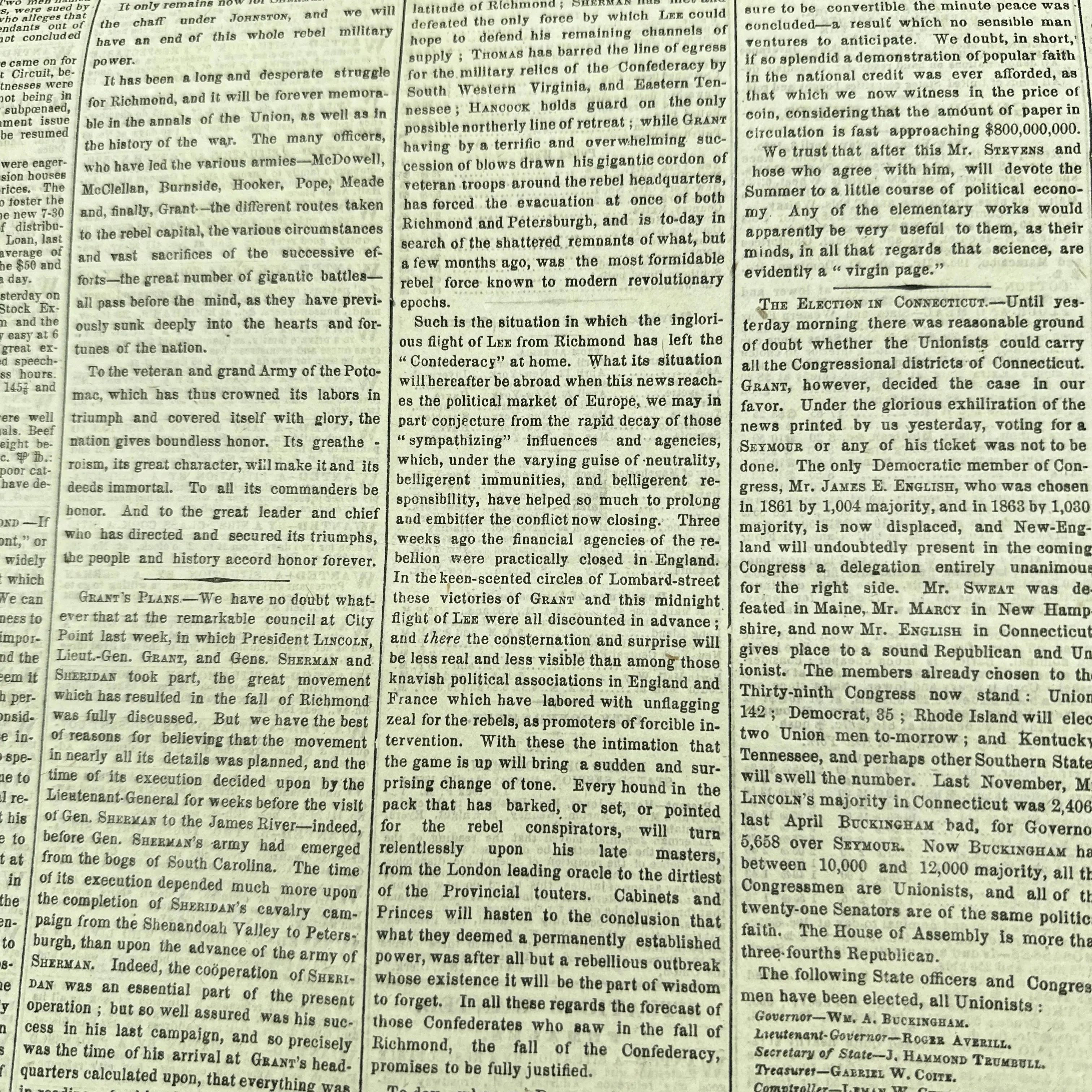 "The New-York Times" reporting on General Grant and the Fall of Richmond — New York, April 4, 1865