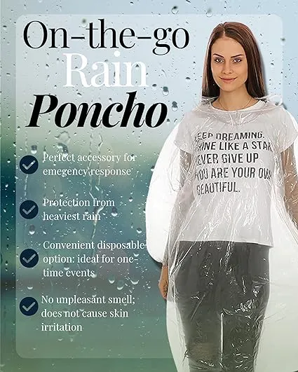 Rain Poncho 10 Pcs | Waterproof Ponchos for Adults | Disposable Waterproof Poncho | Rain Coat Men's and Women's pack of 5