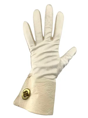 Rare Bonnie Cashin 60s/70s Cream Leather Gloves with Iconic Brass Turn-Lock Hardware, NWT